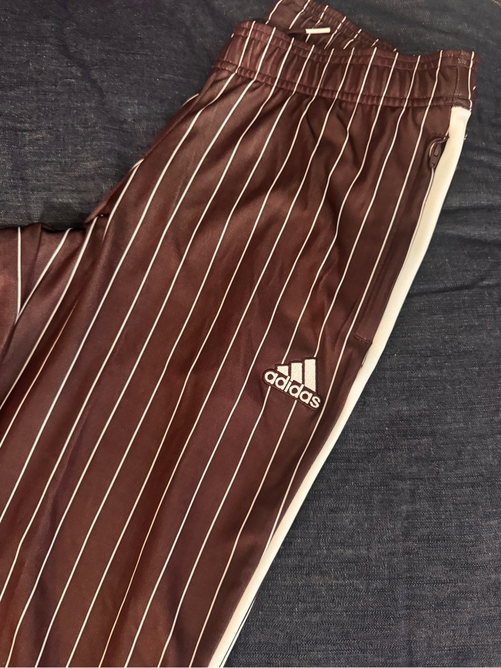 Womens adidas Maroon Pinstripe Joggers with White Side Stripe unisex